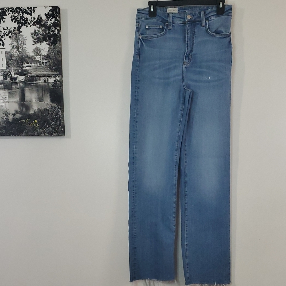 Anthropologie Pilcro Straight Leg Jeans Size 28 Tall Raw Hems Stretch